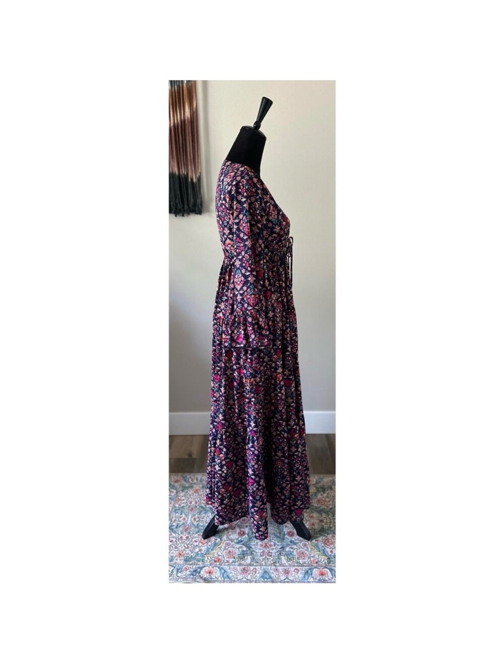 Anthropologie Boemo Floral V-Neck Long Sleeve Maxi Dress in Purple Cottagecore M - Picture 5 of 5